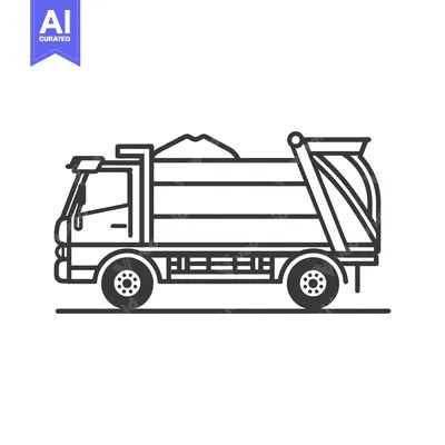 Aset premium populer: Line art illustration of a garbage truck