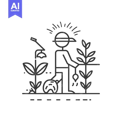 Aset premium populer: Line Art Illustration of a Gardener Planting a Seed