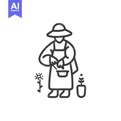 Popular premium asset: Line Art Illustration of a Gardener with Plants