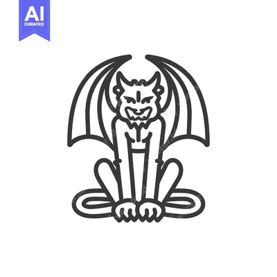 Popular premium asset: Line art illustration of a gargoyle with wings