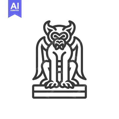 Aset premium populer: Line art illustration of a gargoyle with wings, sitting on a stone led