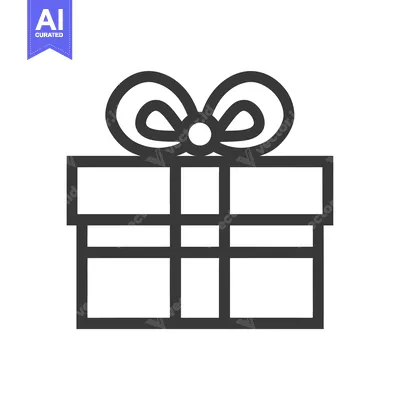 Aset desain premium: Line Art Illustration of a Gift Box with a Bow