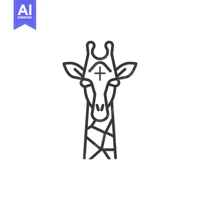 Premium design asset: Line Art Illustration of a Giraffe's Head with a Cross
