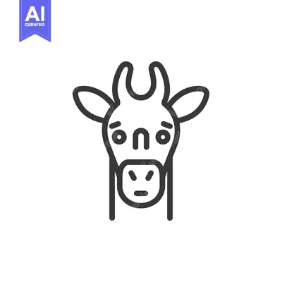 Aset desain premium: Line Art Illustration of a Giraffe's Head with a Serious Expression