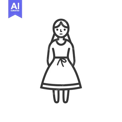 Aset premium populer: Line art illustration of a girl in a dress