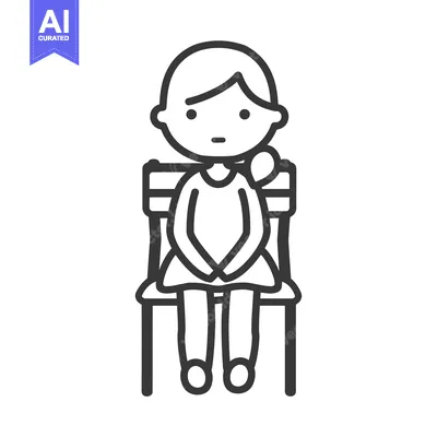 Aset premium populer: Line Art Illustration of a Girl Sitting on a Chair