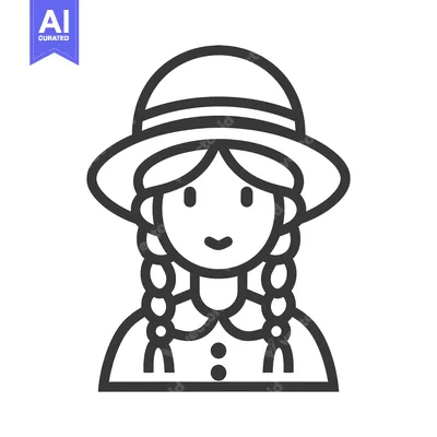 Aset premium populer: Line art illustration of a girl wearing a hat and braids