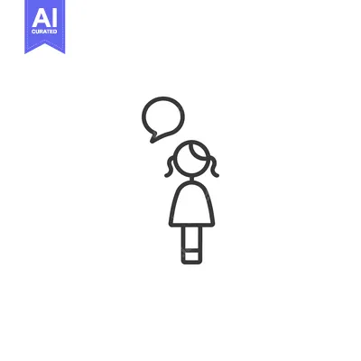 Aset premium populer: Line Art Illustration of a Girl with a Speech Bubble