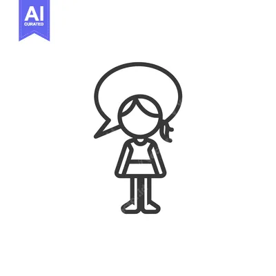 Premium design asset: Line Art Illustration of a Girl with a Speech Bubble