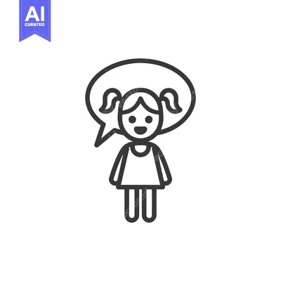 Premium design asset: Line Art Illustration of a Girl with a Speech Bubble