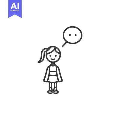 Aset desain premium: Line Art Illustration of a Girl with a Thought Bubble