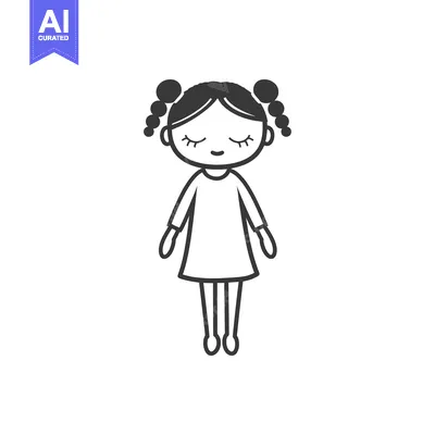 Line Art Illustration of a Girl with Pigtails and Closed Eyes