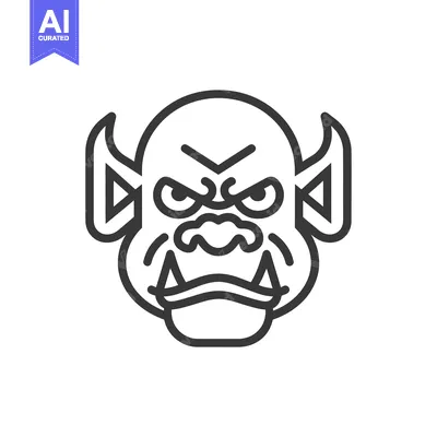 Aset premium populer: Line Art Illustration of a Glaring Orc Face with Fangs