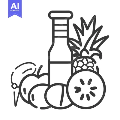 Popular premium asset: Line Art Illustration of a Glass Bottle, Pineapple, and Fruit Slices