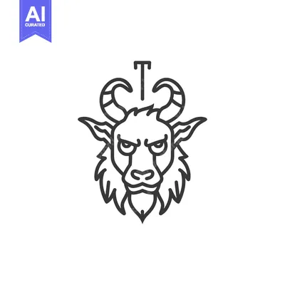 Premium design asset: Line Art Illustration of a Goat Head with Horns