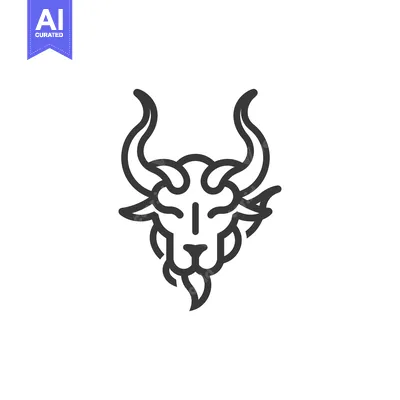 Aset desain premium: Line Art Illustration of a Goat's Head with Horns