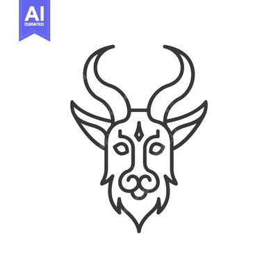 Aset premium populer: Line Art Illustration of a Goat's Head with Horns and a Third Eye