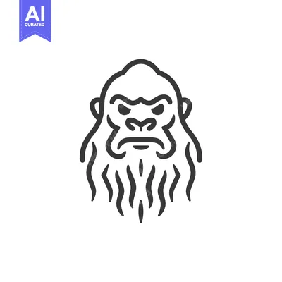 Aset desain premium: Line Art Illustration of a Gorilla's Face with a Furry Beard