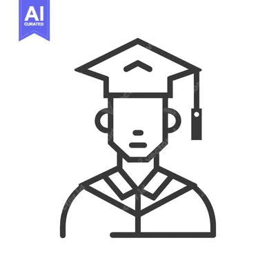 Aset desain premium: Line art illustration of a graduate wearing a cap and gown