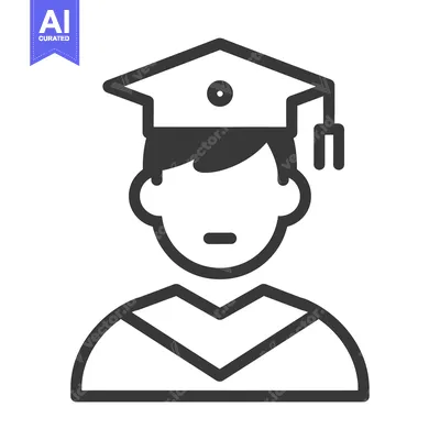 Aset desain premium: Line Art Illustration of a Graduate Wearing a Cap and Gown