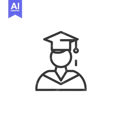 Premium design asset: Line art illustration of a graduate wearing a cap and gown