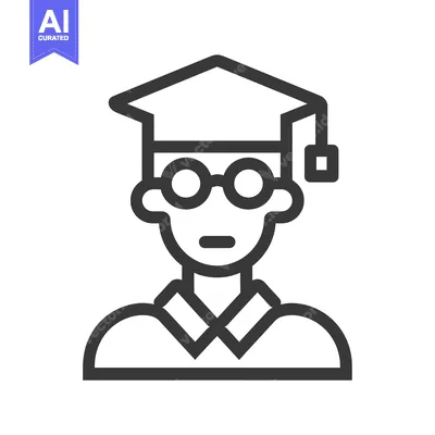 Aset desain premium: Line Art Illustration of a Graduate Wearing a Graduation Cap and Glass