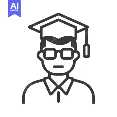Popular premium asset: Line art illustration of a graduate with a cap and glasses