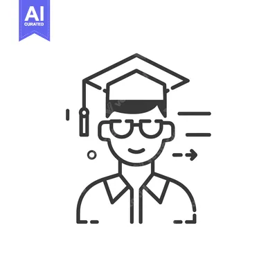 Aset desain premium: Line art illustration of a graduate with glasses and a graduation cap
