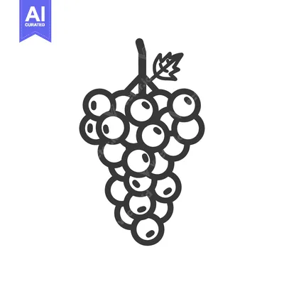 Aset desain premium: Line Art Illustration of a Grape Bunch with a Single Leaf