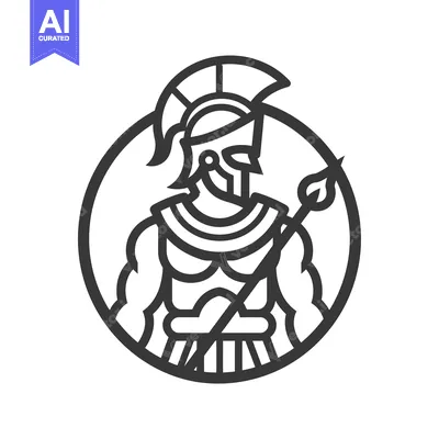 Aset premium populer: Line Art Illustration of a Greek Spartan Warrior with Helmet and Spear