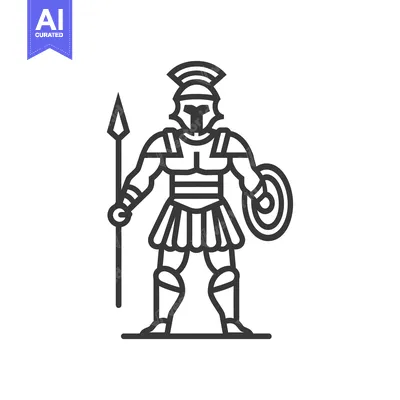 Aset premium populer: Line Art Illustration of a Greek Warrior with a Spear and Shield