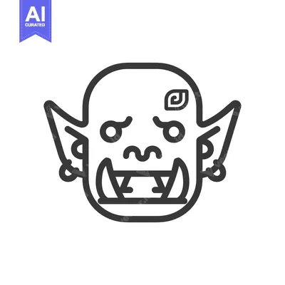 Line Art Illustration of a Grotesque, Fanged Creature with Large Ears
