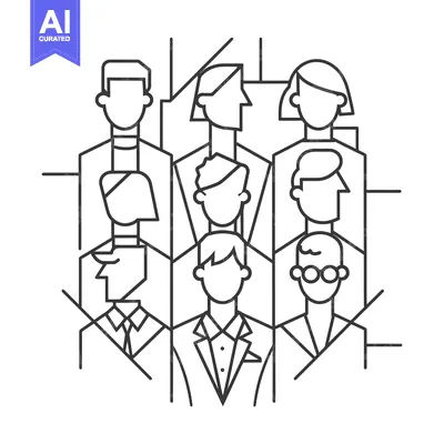 Aset premium populer: Line Art Illustration of a Group of People