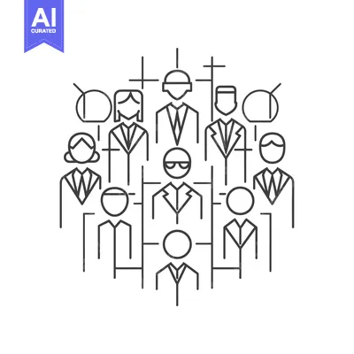 Aset desain premium: Line Art Illustration of a Group of People in Suits