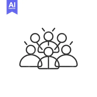 Aset desain premium: Line Art Illustration of a Group of People with a Leader