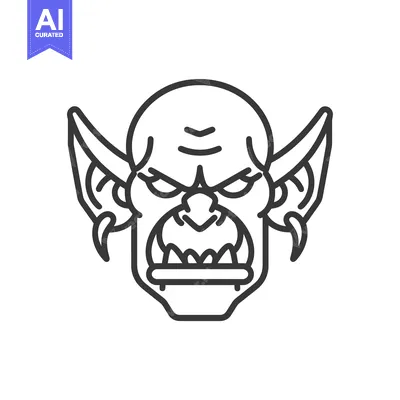 Aset desain premium: Line Art Illustration of a Gruff Orc Face with Fangs and Large Ears