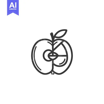 Popular premium asset: Line Art Illustration of a Halved Apple with a Leaf