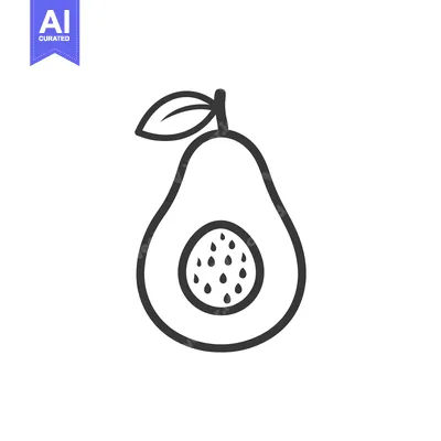Aset desain premium: Line Art Illustration of a Halved Avocado with a Leaf