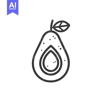 Premium design asset: Line Art Illustration of a Halved Avocado with a Leaf