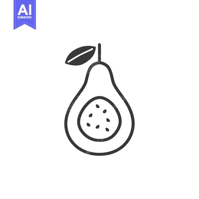 Aset desain premium: Line art illustration of a halved avocado with a leaf
