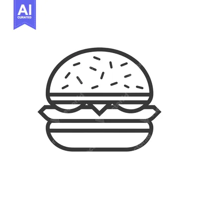 Aset desain premium: Line Art Illustration of a Hamburger with Sesame Seeds