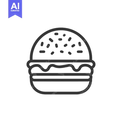 Aset desain premium: Line Art Illustration of a Hamburger with Sprinkles