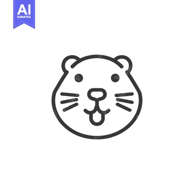 Aset desain premium: Line Art Illustration of a Hamster Face with Tongue Sticking Out