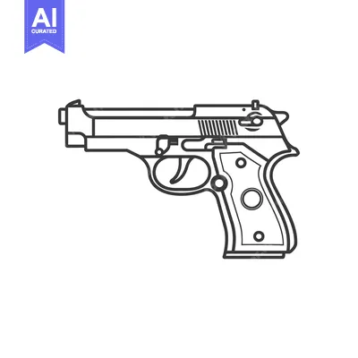 Line Art Illustration of a Semi-Automatic Handgun.