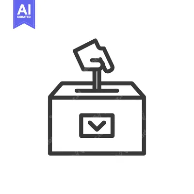 Line art illustration of a hand placing a ballot into a ballot box