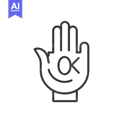 Aset premium populer: Line art illustration of a hand with the word "OK" inside