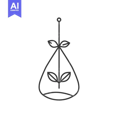 Premium design asset: Line Art Illustration of a Hanging Tea Bag with a Plant Inside
