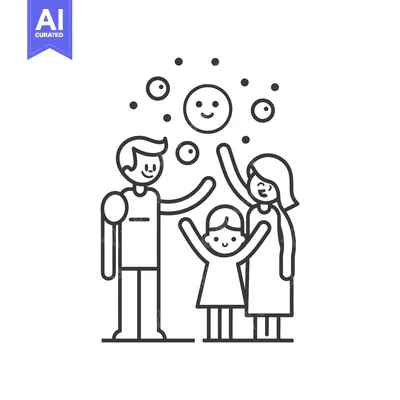 Premium design asset: Line Art Illustration of a Happy Family with Smiling Faces