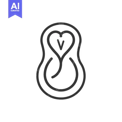 Aset premium populer: Line Art Illustration of a Heart with a V Inside, Encased in a Loop
