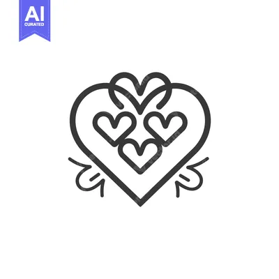Aset desain premium: Line Art Illustration of a Heart with Three Smaller Hearts Inside